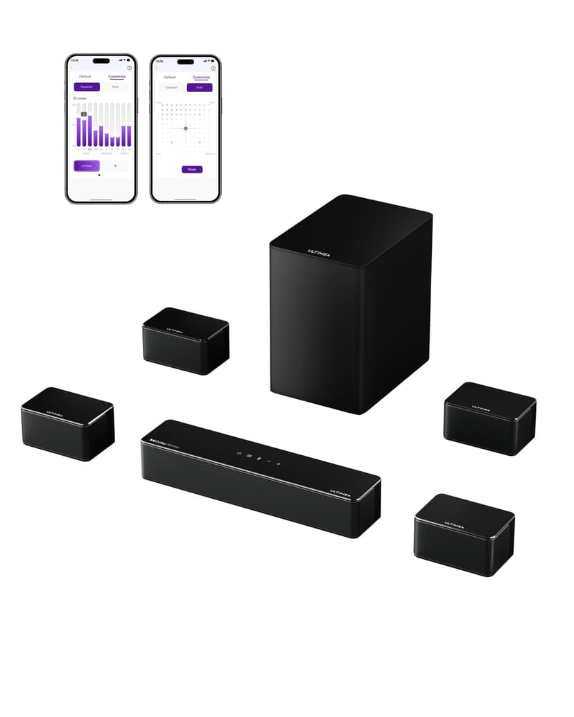 ULTIMEA 7.1Ch Soundbar with Dolby Atmos, APP Control, Surround Sound System for TV, 4 Wired Surround Speakers, Sound Bar for TV with 6.5" Wireless Subwoofer, Soundbar for TV, Poseidon D80 Upgraded