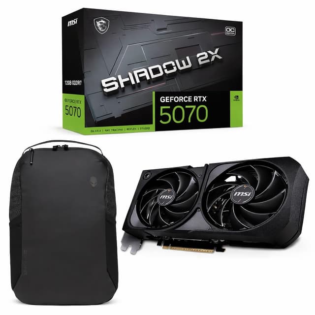 msi Gaming RTX 5070 12G Shadow 2X OC Graphics Card (12GB GDDR7, 192-bit, Extreme Performance: 2557 MHz, DisplayPort x3 2.1a, HDMI 2.1b, Blackwell Architecture) with Backpack Alienware