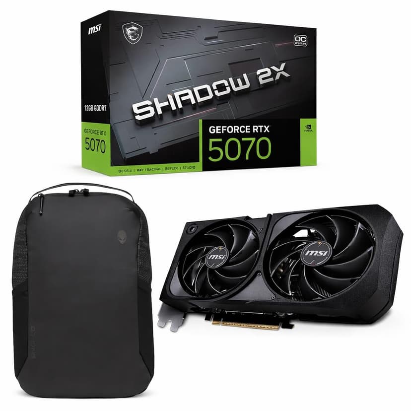 msi Gaming RTX 5070 12G Shadow 2X OC Graphics Card (12GB GDDR7, 192-bit, Extreme Performance: 2557 MHz, DisplayPort x3 2.1a, HDMI 2.1b, Blackwell Architecture) with Backpack Alienware