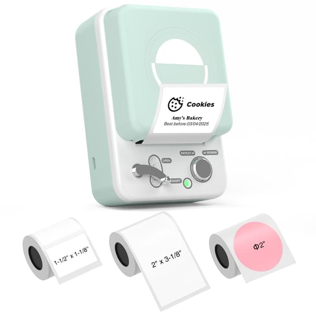 SUPVAN T50M Plus Bluetooth Label Maker Machine with 3 Tapes, High Printing Clarity, Versatile App with 40+ Fonts and 450+ Icons, Inkless Labeler for Business, Home, Office Organization, Green