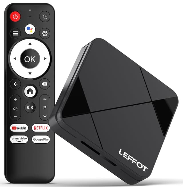 Android 14.0 TV Box 2025, LEFFOT RK3518 4K Ultra HD Streaming Device for TV, 2GB RAM 16GB ROM, Smart TV Box with Voice Remote, 2.4G & 5G WiFi 6, BT 5.4, USB 3.0, HDR10, Rockchip RK3518 Quad-Core A53