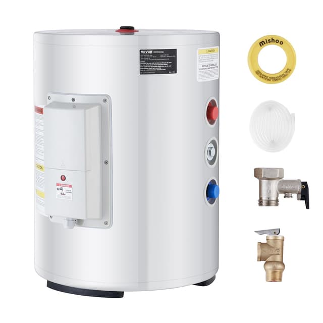 VEVOR Electric Water Heater, 10 Gallon Tank Instant Hot Water Heater, 1.6Kw Tankless Water Heater w/LED Display,Knob Control, IPX4 Waterproof Side Connection On Demand Heaters for Shower, Bath