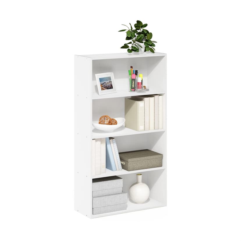 Furinno PASIR Book Shelf, 4-Tier Bookshelf, Bookcase with Open Shelf, 9.4 x 23.6 x 41.7, for Living Room, Bedroom, Home Office, White