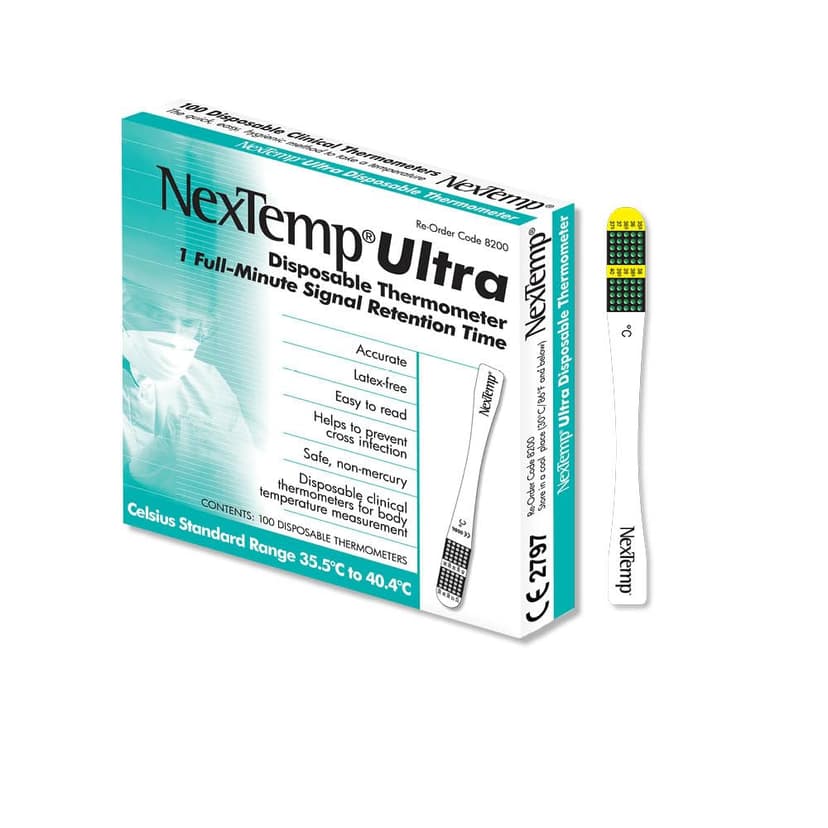 NexTemp Ultra Single-Use Thermometers: Individually Wrapped 100-pack, Provides Superior Accuracy and Maximum Infection Control. Perfect for Businesses, Schools, First-Aid, Home, and Travel! (Celsius)
