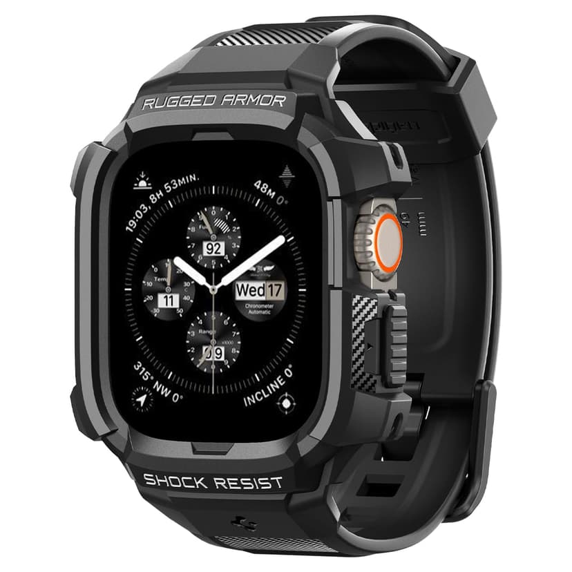 Spigen for Apple Watch Ultra 3/2/1 Band, Rugged Armor Pro 49mm Protective TPU Case with Strap - Black