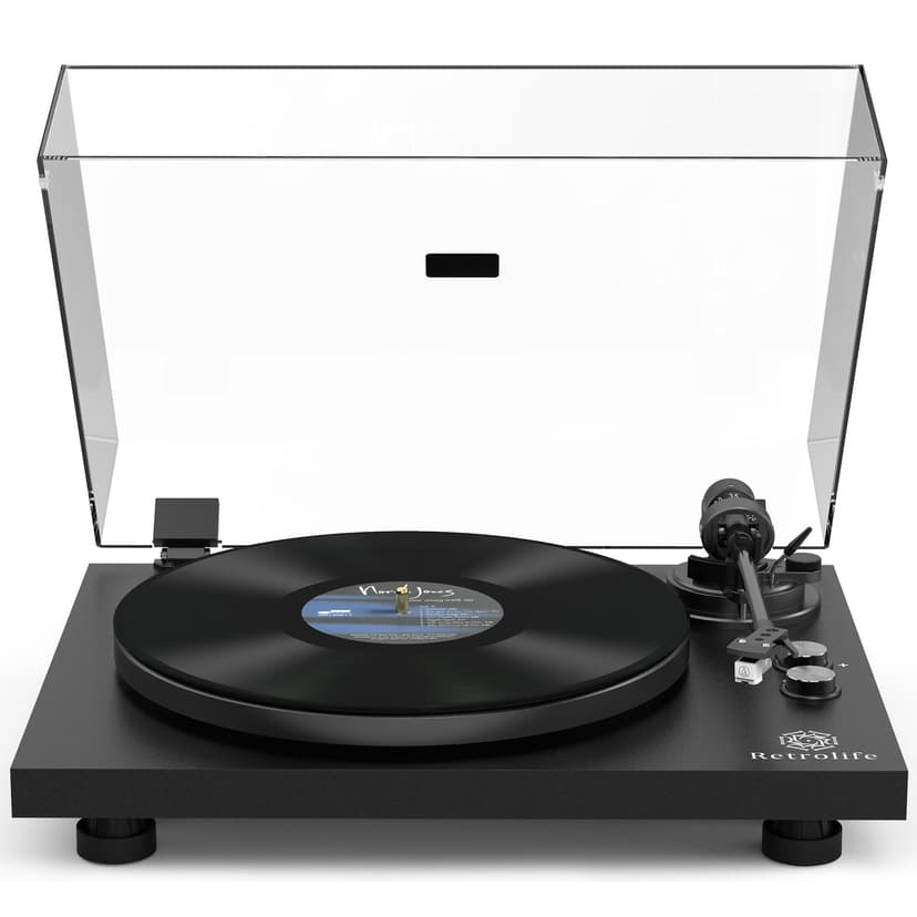 Record Player Wireless Output Turntable Carbon Fiber Tonearm Vinyl Player Aluminium Platter Belt-Drive LP Turn Tables 2 Speed RPM Phono RCA Line Output AT-3600L MM Cartridge Audio Sound Pure Black