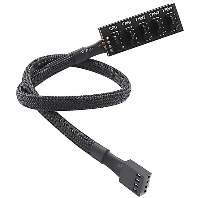 ThreeBulls PWM Fan Hub, PC CPU Cooling 4 PIN/3PIN Power Fan Extension Cable Hub Splitter Adapter Sleeved Case for 12V Desktop Computer Cooler Fans 1 to 5 Way (15.7 Inch)