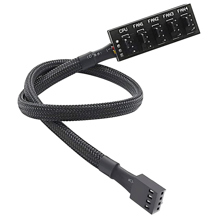 ThreeBulls PWM Fan Hub, PC CPU Cooling 4 PIN/3PIN Power Fan Extension Cable Hub Splitter Adapter Sleeved Case for 12V Desktop Computer Cooler Fans 1 to 5 Way (15.7 Inch)