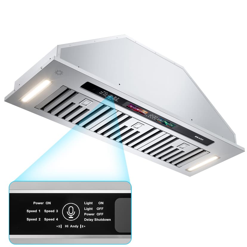BRANO Range Hood Insert 36 Inch, 900 CFM Smart Voice/Gesture/Touch Control, 4 Speed Exhaust Fan, Stainless Steel Kitchen Hood with Charcoal Filter, Ducted/Ductless Convertible