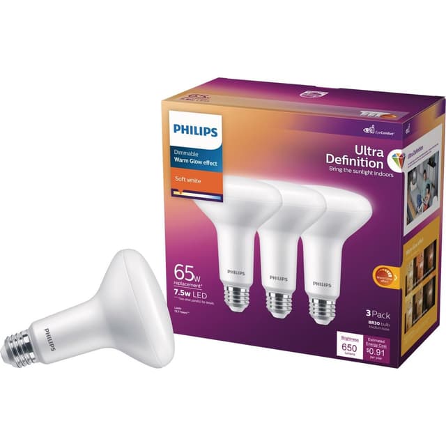 Philips BR30 E26 (Medium) LED Floodlight Bulb Soft White 65 Watt Equivalence 3 pk