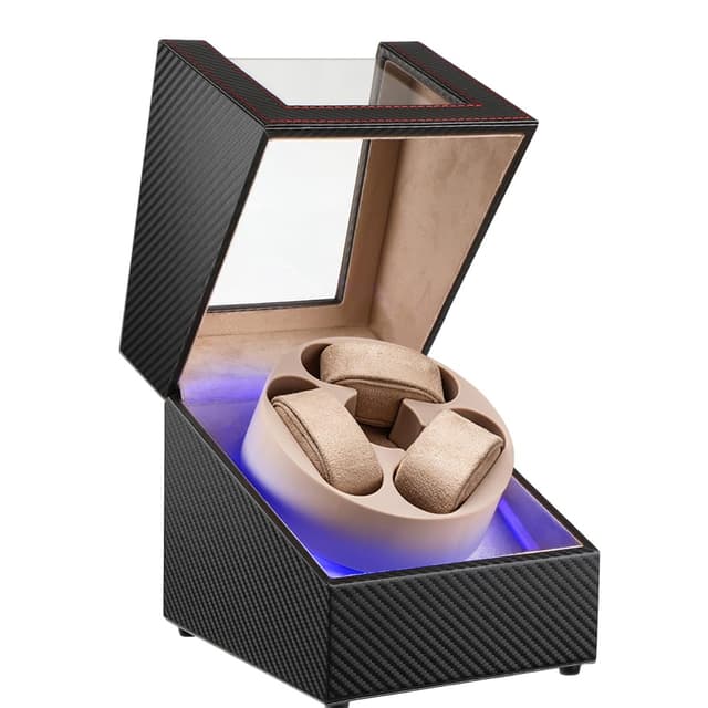 J&T Technology Watch Winder for Automatic Watches,Automatic Watch Winder with LED Light,Rotating Watch Case with Japanese Quiet Motor,4 Rotation Modes,USB Type C