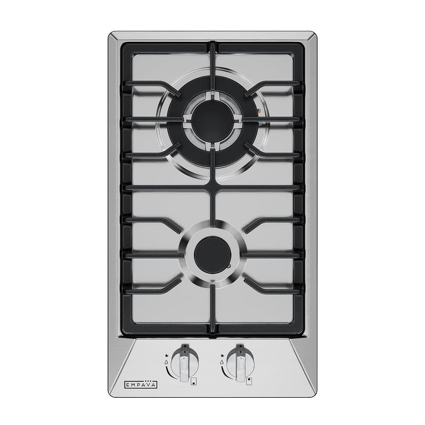 Empava 12 Inch Built-In Gas Cooktop with 2 Sealed SABAF Burners, Stainless Steel Surface, Dishwasher Safe Cast Iron Grates, NG/LPG Convertible