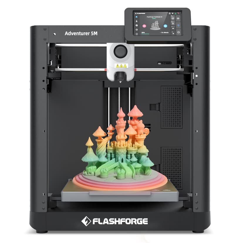 Flashforge Adventurer 5M 3D Printer for Beginners, 600mm/s Fast Printing, Direct Drive (280°C), Auto-Leveling, 8.7"x8.7"x8.7" PEI Build Plate - Ideal for Home, School & Makers