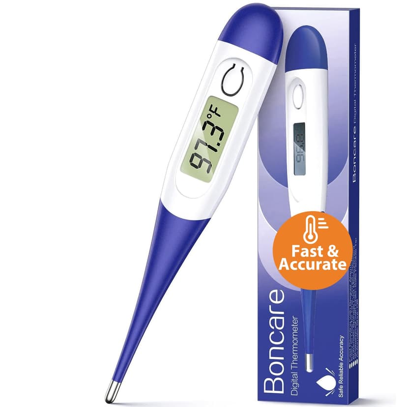 Boncare 10 Seconds Digital Thermometer for Adults and Kids - Accurate & Safe Rectal Thermometer for Baby with Fever Alarm, Oral Thermometer (Dark Blue)