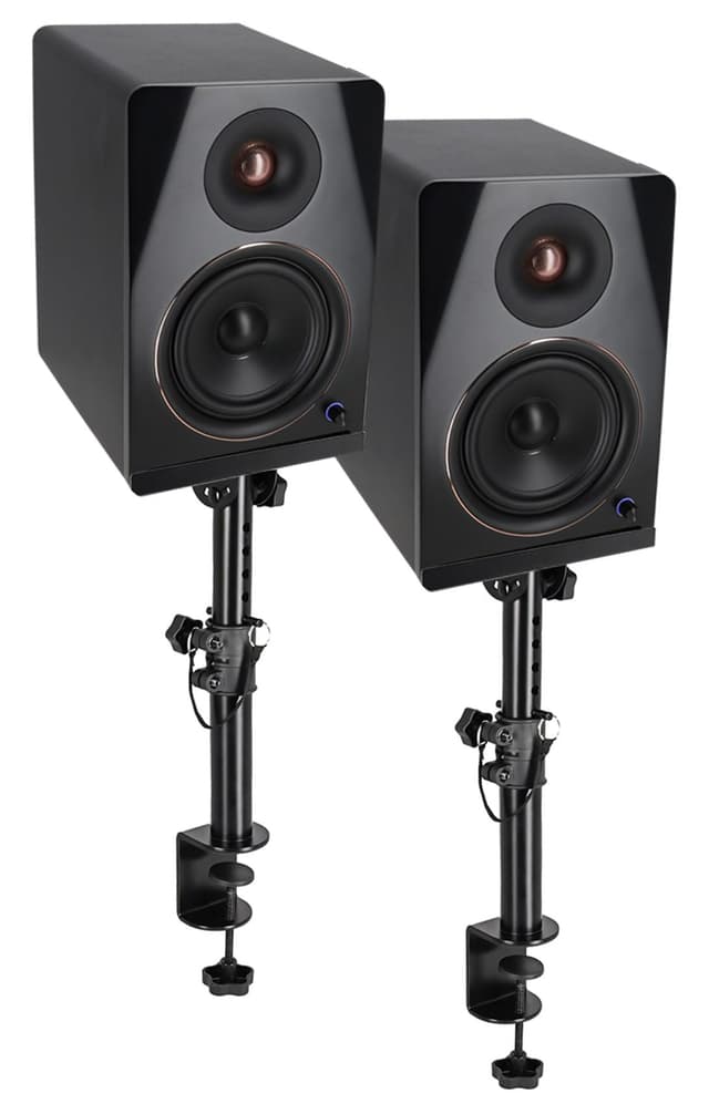 Rockville APM8B v2 Bundle: Pair 8 in 500W Peak / 160W RMS Powered Studio Monitor Speakers USB Bluetooth, DMS75 Desk Clamp Monitor Stands 15 Degree Tilt, 2 Items