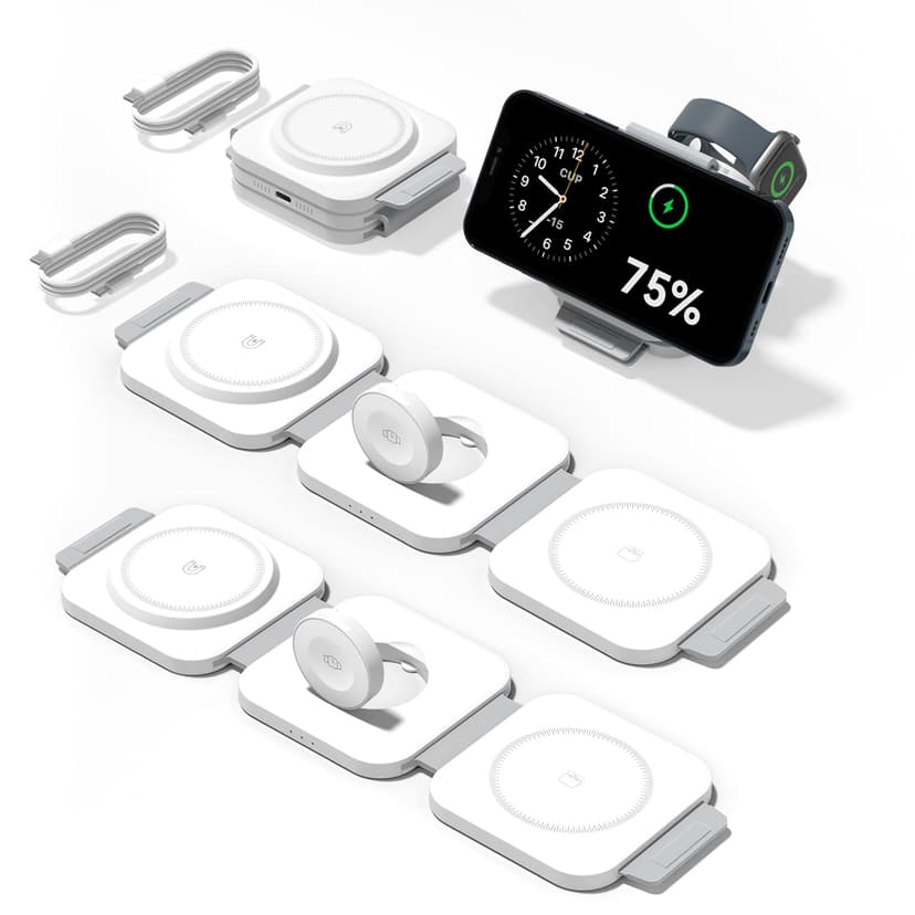 2Pack 3 in 1 Charging Station for Apple Multiple Devices Foldable Magnetic Fast Wireless Charger Dock, Travel Charging Pad for iPhone 17 16 15 14 13 12 Series Apple Watch Series & AirPods 4/3/2/Pro