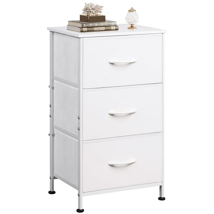 WLIVE Nightstand with 3 Drawers, Fabric Dresser, Organizer Unit, Storage Dresser for Bedroom, Hallway, Entryway, Closets, Sturdy Steel Frame, Wood Top, Easy Pull Handle, White
