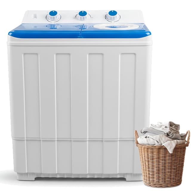 Dawmilon Portable Washing Machine Twin Tub - 14lbs Compact Washer (9,5lbs) and Spinner Dryer (4.5lbs) Combo with Drain Pump - Semi Automatic Washing Machine for Apartments, Dorms, RVs, Camping - Blue
