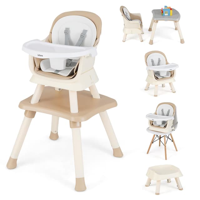 INFANS 8 in 1 Baby High Chair, Convertible Highchair for Babies and Toddlers, Infant Dining Booster Seat, Building Block Table, Kids Stool Table Chair Set with Removable Tray