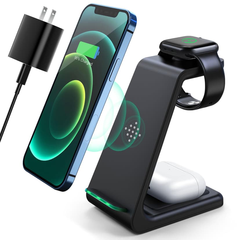 3 in 1 Wireless Charging Station, 2026 Upgraded Fast Desk Charger Station for iPhone 17 16 15 14 13 12 Pro Max Plus, Charger Stand for Apple Watch 10 9 8 7 6 5 4 3 2 SE, Airpods 4 3 2 Pro(Black)