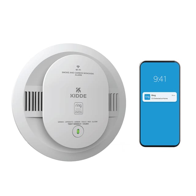 Kidde Smart Smoke and Carbon Monoxide Detector, Ring App Enabled for Real-Time Notifications, Hardwired Alarm, AA Backup Battery