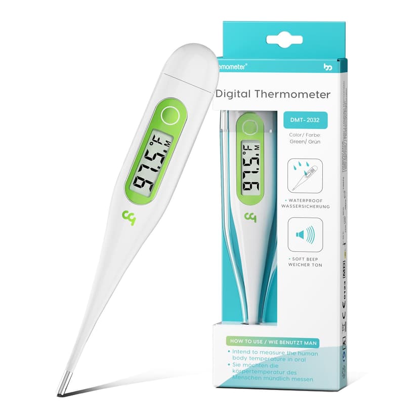 Femometer Thermometer for Adults and Kids, Digital Thermometer with Fever Alert, Memory Recall, C/F Switchable, for Oral, Rectal or Under Arm Use, Green