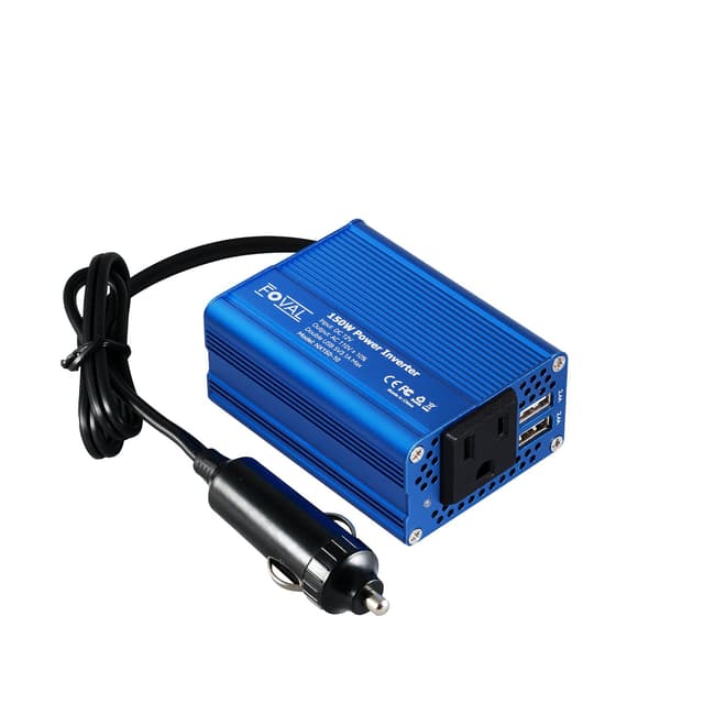 FOVAL 150W Car Power Inverter 12V DC to 110V AC Converter Vehicle Adapter Plug Outlet with 3.1A Dual USB Car Charger for Laptop Computer (Classic Blue)