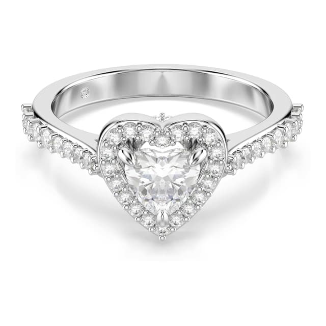 Swarovski Una Angelic motif ring, Mixed cuts, Heart, White, Rhodium plated