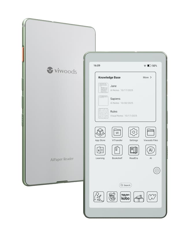 VIWOODS 6.13'' Carta1300 AiPaper Reader with 4G Connectivity, Ultra-Thin & Light E Ink eReader Device, AI Integrated, 300PPI, Adjustable Front Light, 128GB Storage