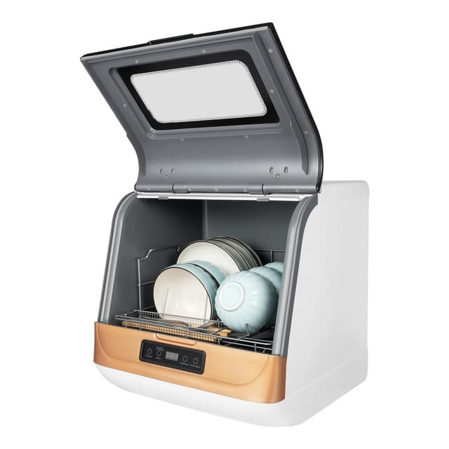 Countertop Dishwasher, 3-in-1 Washing Modes Mini Dishwasher, Portable Countertop Small Dishwasher Machine, 360° Spray, 70℃ High-Temp&Air-Dry Function for Apartments, Dorms and RVs (Black+White+Gold)