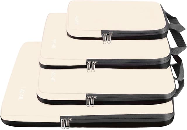 BAGAIL 4 Set/6 Set/8 Set Compression Packing Cubes Travel Accessories Expandable Packing Organizers (Cloth Pattern, 4-Beige)