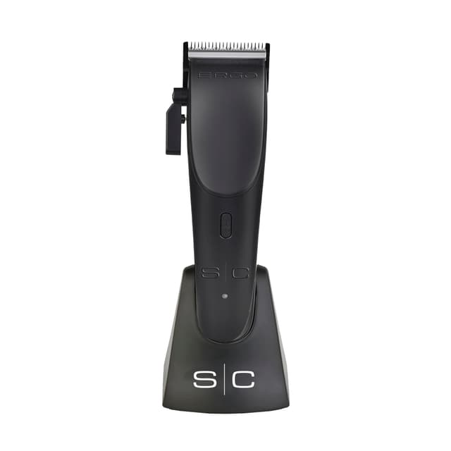 StyleCraft Ergo Professional Microchipped Magnetic Clipper with 5 Guards, Charging Stand, and 3 Customizable Colored Lids (Black, Pink, Blue)