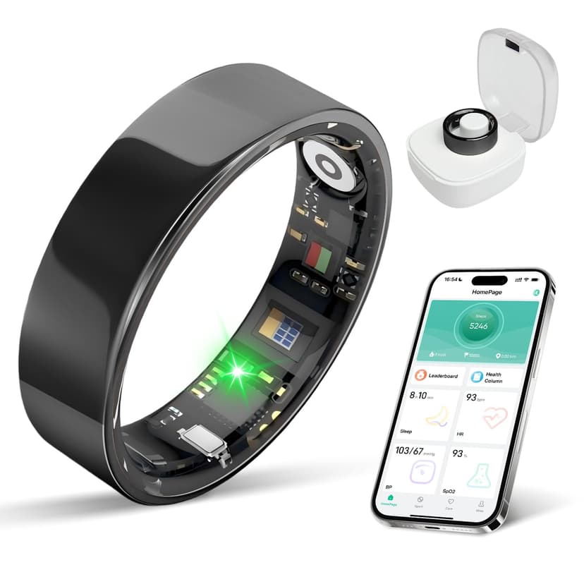 BIEMHA Smart Ring Health Tracker, Sleep/Exercise Monitoring, iOS/Android Compatible, IP68 Water Resistance, No Subscription Required, 5-Day Battery Life, Suitable for Both Women and Men (Black, 7)