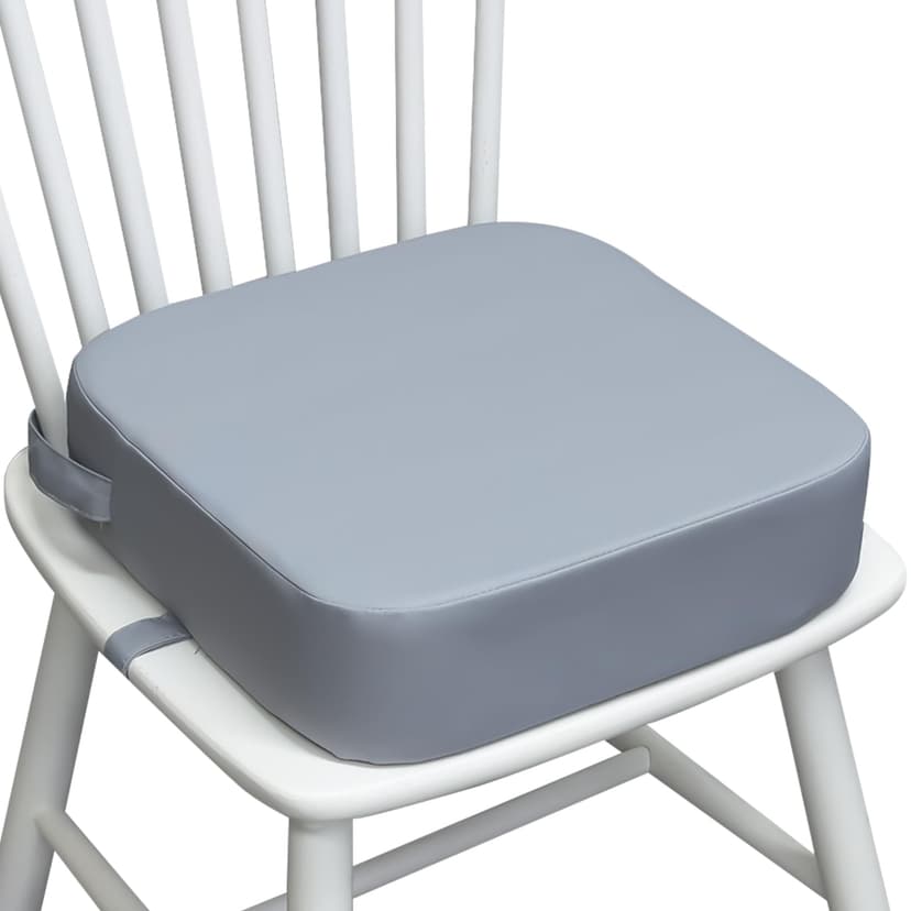 Toddler Booster Seat for Kitchen Chair, 3.5" Oxford Foam Cushion, Non-Slip Base, Adjustable Straps, Portable Dining Booster for Self-Feeding Toddlers at Home or on The Go (Grey)