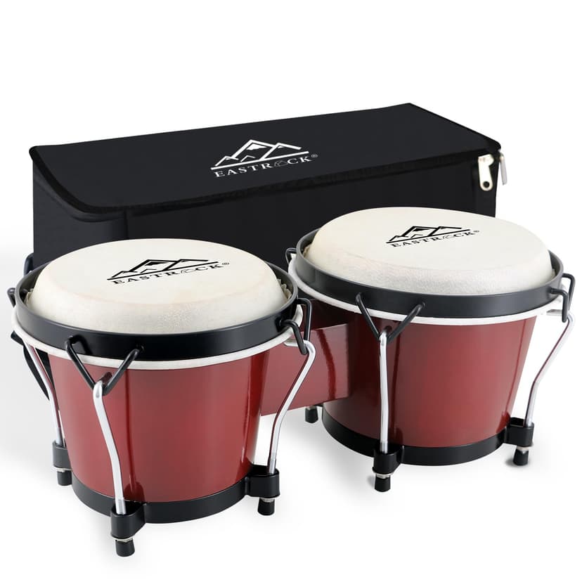 EASTROCK Bongo Drum 6” and 7” Bongos Set for Adults Beginners Professionals Tunable Wood and Metal Drum Percussion Instruments with Bag and Tuning Wrench（Red）