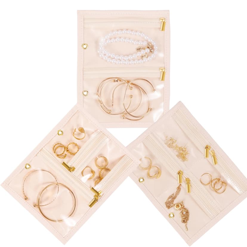 Vutlue Travel Jewelry Case Organizer for Women, Jewelry Storage Book with Small Pouch, Travel Jewelry Bag Case for Traveling Earrings, Rings, Bracelet Organizer (Inner Pages, 3 PCS, Beige)