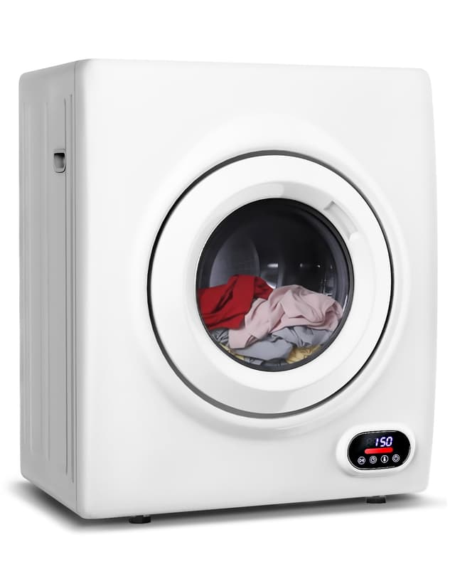 Feelfunn 3.5 Cu.Ft Portable Clothes Dryer - 1500W Clothes Dryer with Stainless Steel Tub, Front Load Tumble, LCD Touch Panel - Compact Drying Unit for Laundry, Apartments, Dorms