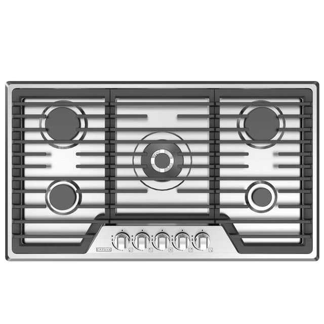 Empava 36 Inch Built-in Gas Cooktop with 5 Sealed SABAF Burners, Stainless Steel Surface, Ion Ignition, LPG/NG Convertible, Flame Failure Protection, Dishwasher Safe Grates