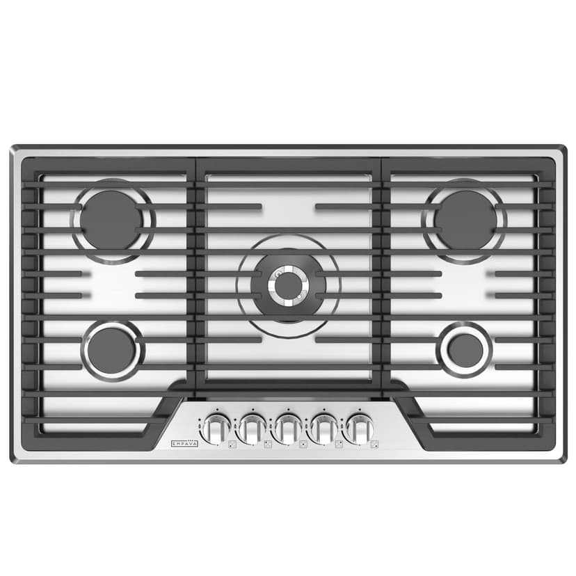 Empava 36 Inch Built-in Gas Cooktop with 5 Sealed SABAF Burners, Stainless Steel Surface, Ion Ignition, LPG/NG Convertible, Flame Failure Protection, Dishwasher Safe Grates