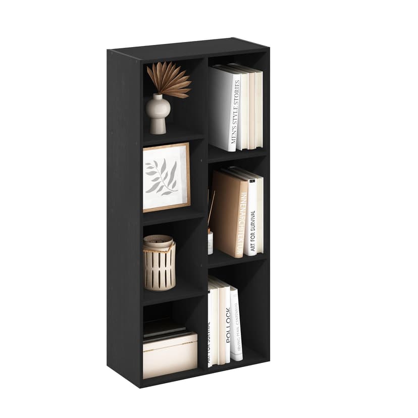 Furinno LUDER Book Shelf, 7-Cube Bookshelf, Bookcase, 9.4 x 19.5 x 41.7, for Living Room, Bedroom, Home Office, Blackwood
