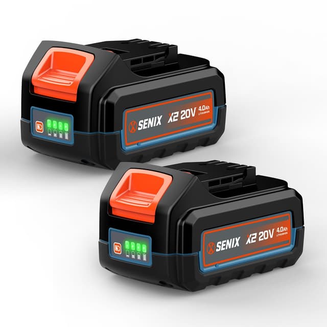 SENIX 20 Volt Max* 4.0 Ah Lithium-ion Battery Only for 20V Lawn Mower,Snow Blower,Snow Shovel, Cordless Leaf Blower, Chainsaw,Power Tools, Fade-Free, Battery Indicator Lights, 2 Pcs