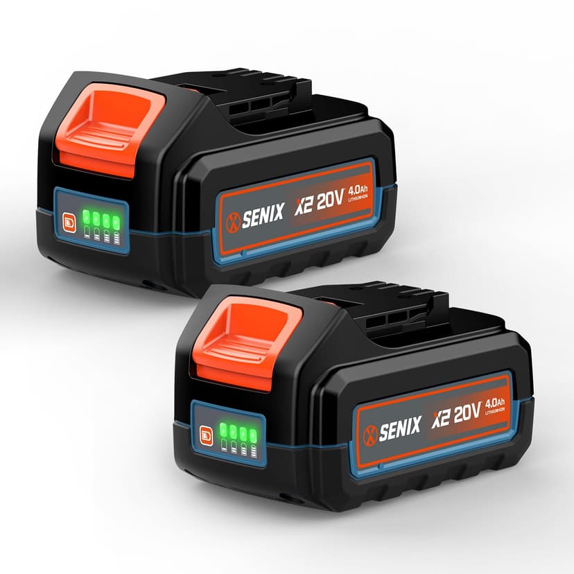 SENIX 20 Volt Max* 4.0 Ah Lithium-ion Battery Only for 20V Lawn Mower,Snow Blower,Snow Shovel, Cordless Leaf Blower, Chainsaw,Power Tools, Fade-Free, Battery Indicator Lights, 2 Pcs