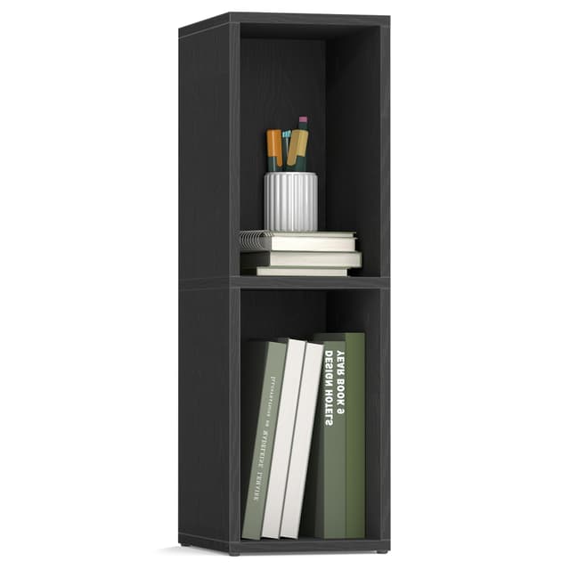 VASAGLE Custos Collection - Bookshelf, 2-Tier Bookcase, Book Shelf, Open Storage Shelf, 9.4 x 7.9 x 25.2 Inches, for Living Room, Home Office, Dining Room, Ebony Black ULBC522B01