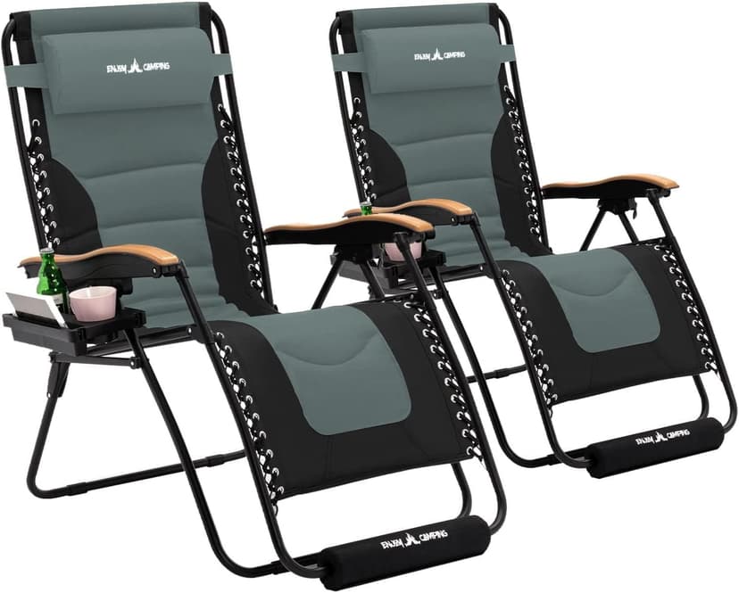Amopatio Oversized Zero Gravity Chair Set of 2 with Cup Holder, Folding Padded Reclining Lounge Chair with Footrest & Headrest for Indoor and Outdoor, Support 400LBS, Grey