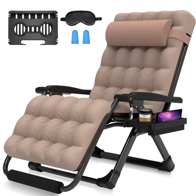 Suteck Oversized Zero Gravity Chair,33In XXL Lounge Chair w/Removable Cushion&Headrest, Reclining Camping Chair w/Upgraded Lock and Footrest, Reclining Patio Chairs Recliner for Indoor Outdoor,500LBS