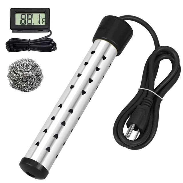 1500W Immersion Water Heater with Digital LCD Thermometer & Stainless Steel Guard - Fast Heating for Bathtub, Travel Camping Mini Pool, Bucket | Safe & Portable Heat 5 Gallons of Water in Minutes