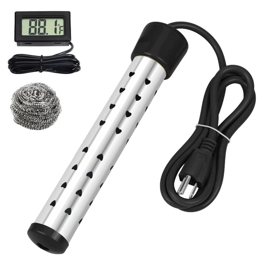 1500W Immersion Water Heater with Digital LCD Thermometer & Stainless Steel Guard - Fast Heating for Bathtub, Travel Camping Mini Pool, Bucket | Safe & Portable Heat 5 Gallons of Water in Minutes