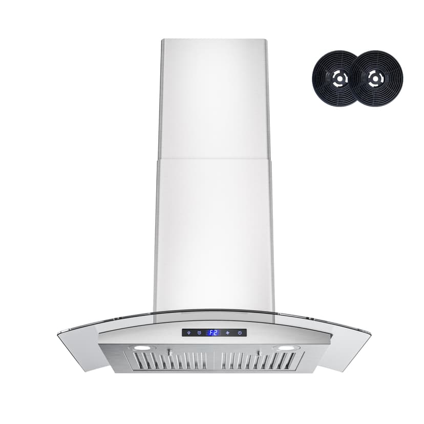 FIREGAS 30 inch Wall Mount Range Hood 600CFM with Ducted Exhaust Vent,3 Speed Fan,Soft Touch Controls,LED Lights,Permanent Filters in Stainless Steel,includes Charcoal Filter