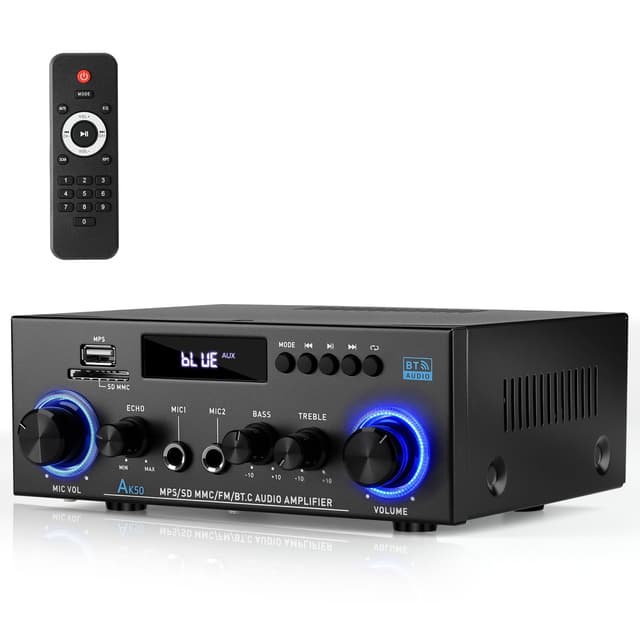 Romicta AK50 Stereo Audio Amplifier, 400W Home 2 Channel Bluetooth 5.0 Power Amplifier System, Home Amplifiers FM Radio, USB, Echo, Mic, SD Card, with Remote Control Home Theater Audio Stereo System