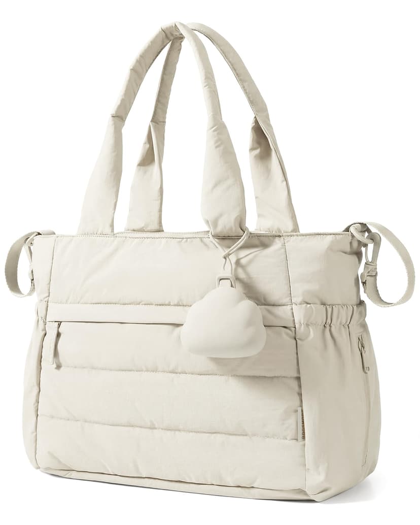 BAGSMART Diaper Bag Tote, Large Baby Bags for Mom, Hospital Bag for Labor Delivery, Lightweight Puffy Maternity Travel Tote with Pacifier Case Beige Diaper Bag